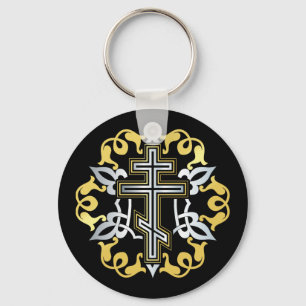 Orthodox kruis goud met Ornamenten Sleutelhanger