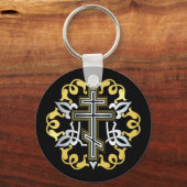 Orthodox kruis goud met Ornamenten Sleutelhanger (Voorkant)