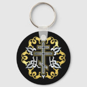 Orthodox kruis goud met Ornamenten Sleutelhanger (Achterkant)