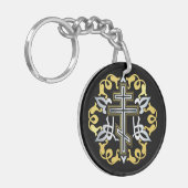 Orthodox kruis goud met Ornamenten Sleutelhanger (Voorkant Links)