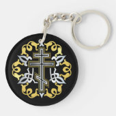 Orthodox kruis goud met Ornamenten Sleutelhanger (Achterkant)