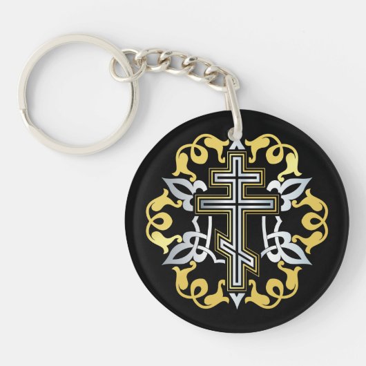 Orthodox kruis goud met Ornamenten Sleutelhanger (Voorkant)