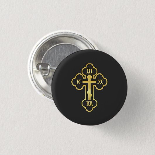 Orthodox Kruis Goud NIKA Ronde Button 3,2 Cm (Voorkant /achterkant)