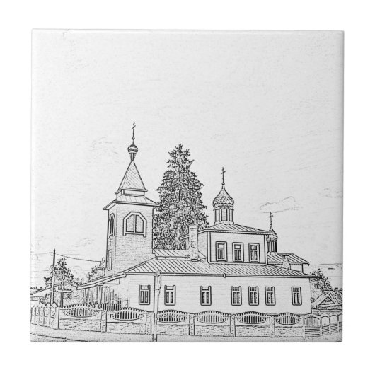 Orthodoxe Architectuur Church Sketch Tegeltje (Voorkant)