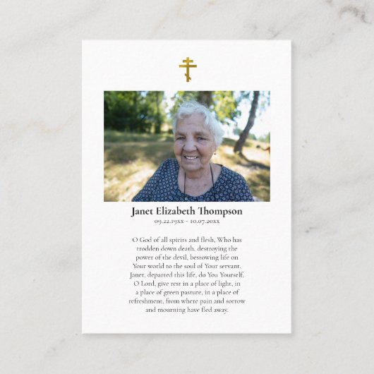 Orthodoxe Christelijke Foto Begrafenis Gebed Kaart Plaatskaartje (Achterkant)