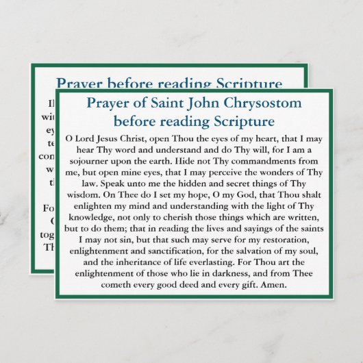 Orthodoxe gebed voor het lezen van de scriptkaart briefkaart (Voorkant / Achterkant)