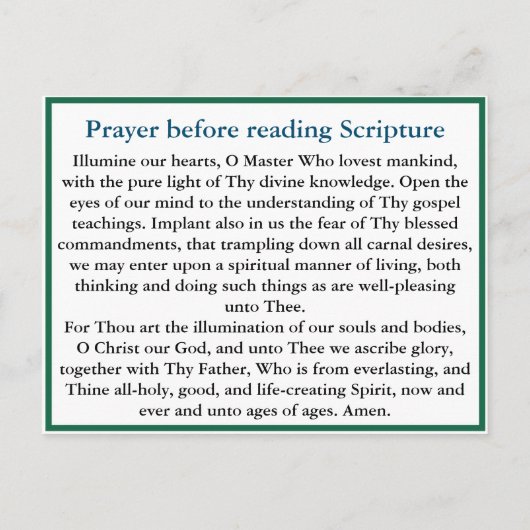 Orthodoxe gebed voor het lezen van de scriptkaart briefkaart (Achterkant)