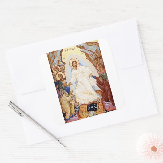 Orthodoxe icoon van de Anastasis opstanding Vierkante Sticker (Envelop)