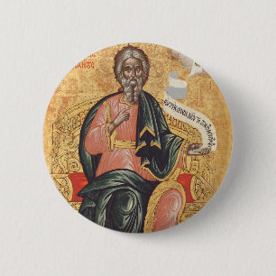 Orthodoxe icoon van de heilige apostel Andreas Ronde Button 5,7 Cm