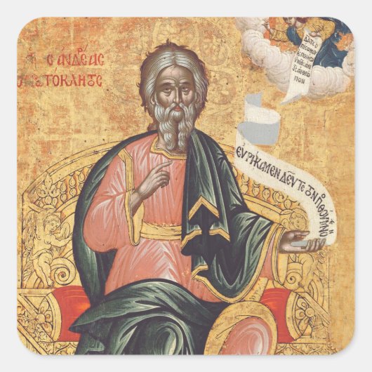 Orthodoxe icoon van de heilige apostel Andreas Vierkante Sticker (Voorkant)