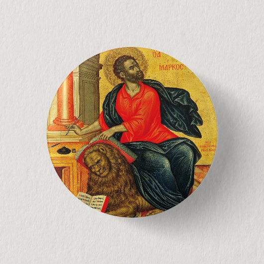 orthodoxe icoon van de heilige Marcus de Evangelis Ronde Button 3,2 Cm (Voorkant)