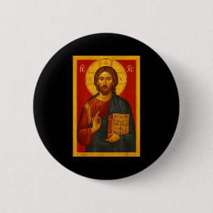 Orthodoxe icoon van Jezus Christus Pantocrator Ronde Button 5,7 Cm