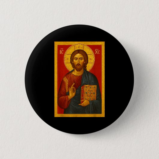 Orthodoxe icoon van Jezus Christus Pantocrator Ronde Button 5,7 Cm (Voorkant)
