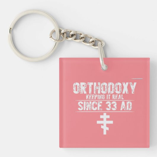Orthodoxe kerk l Cross l Funny Gezegde l Roze, Sleutelhanger (voorkant)