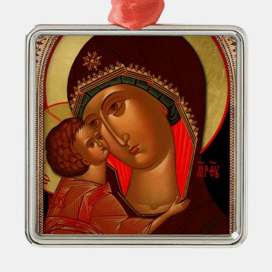 Orthodoxe kerstversiering - Novgorod Theotokos Metalen Ornament (Voorkant)