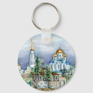 Orthodoxe kleine stad Zadonsk aquarelle Sleutelhanger