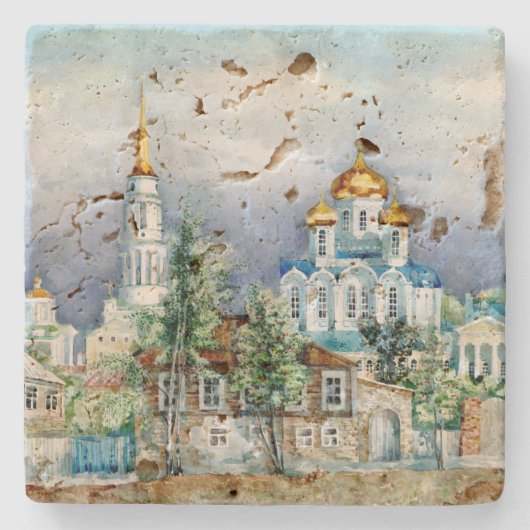 Orthodoxe kleine stad Zadonsk aquarelle Stenen Onderzetter (Voorkant)