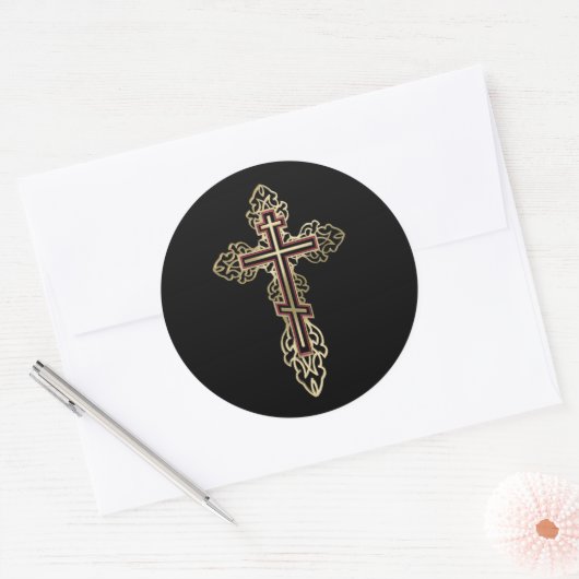 Orthodoxe kruis ronde sticker (Envelop)