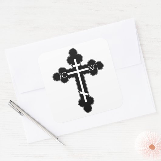 Orthodoxe kruis vierkante sticker (Envelop)