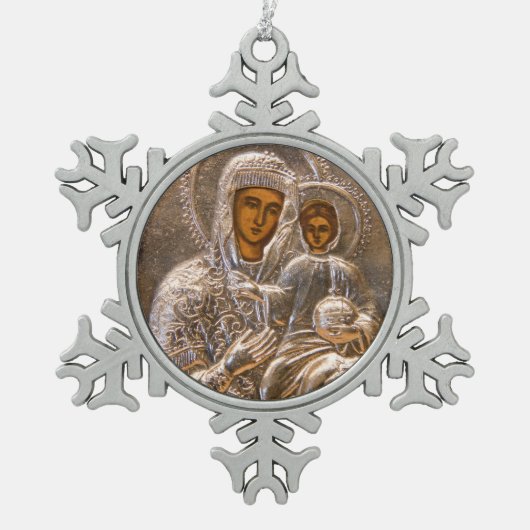 Orthodoxe pictogram tin sneeuwvlok ornament (Voorkant)