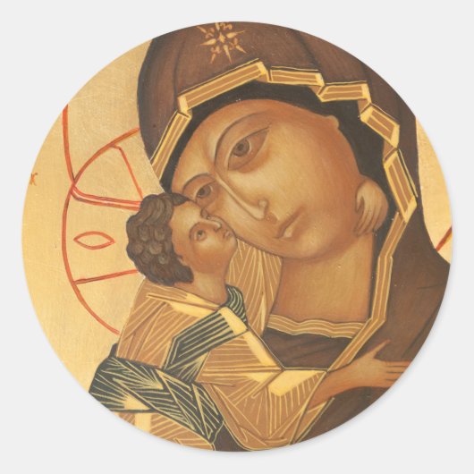 Orthodoxe Pictogram van Maagd Maria en Baby Jezus Ronde Sticker (Voorkant)
