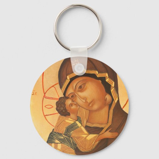 Orthodoxe Pictogram van Maagd Maria en Baby Jezus Sleutelhanger (Voorkant)