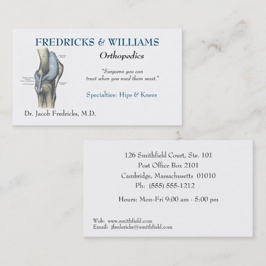 Orthopedisch chirurg Visitekaartje (Voorkant / Achterkant)