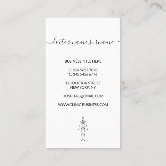 Orthopedische skeletarts visitekaartje (Achterkant)