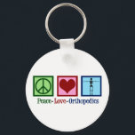 Orthopedist Peace Love Orthopedica Kantoor Sleutelhanger<br><div class="desc">Peace Love Orthopedics. Een schattig kerstcadeau voor een orthopedische chirurg of orthopedist die werkt met het musculoskeletale systeem en patiënten die een schouder- en heupoperatie nodig hebben. Een vredesteken,  hart en een skelet.</div>