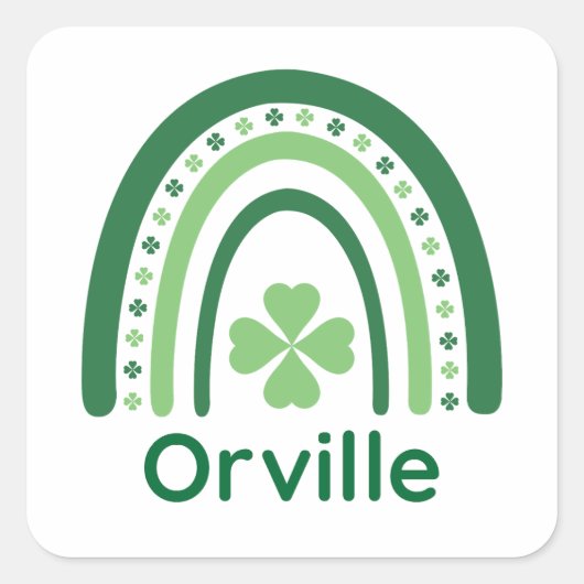 Orville Name Clover Boho Rainbow Vierkante Sticker (Voorkant)