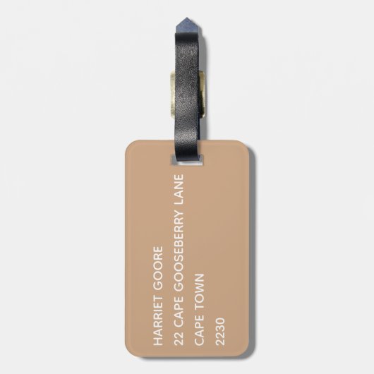 Oryx brown beige kleurnaam bagagelabel (Achterkant verticaal)