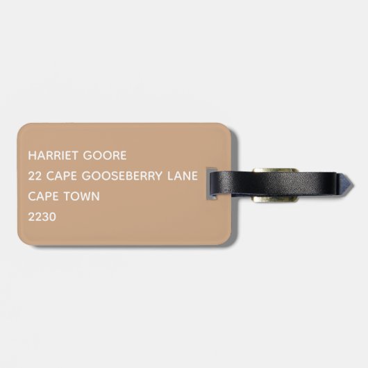 Oryx brown beige kleurnaam bagagelabel (Achterkant horizontaal)