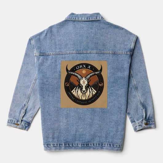 Oryx Emblem – Minimalist Horned Antelope Logo Denim Jacket (Achterkant)