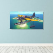 OS2U Kingfisher boven Wake Island Canvas Afdruk (Insitu (Houten vloer))