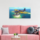OS2U Kingfisher boven Wake Island Canvas Afdruk (Insitu (Woonkamer))