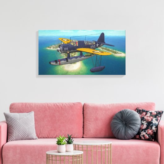 OS2U Kingfisher boven Wake Island Canvas Afdruk (Insitu (Woonkamer))