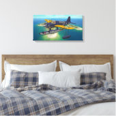 OS2U Kingfisher boven Wake Island Canvas Afdruk (Insitu (Slaapkamer))