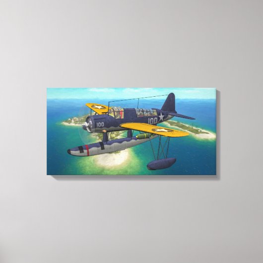OS2U Kingfisher boven Wake Island Canvas Afdruk (Voorkant)