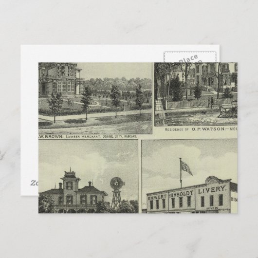 Osage, Mound en Burlington, Kansas Briefkaart (Voorkant / Achterkant)