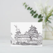 Osaka Castle Japan Black White Illustration Briefkaart (Staand voorkant)