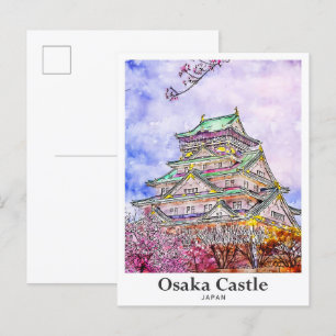 Osaka Castle Japan Travel Waterverf met de hand ge Briefkaart