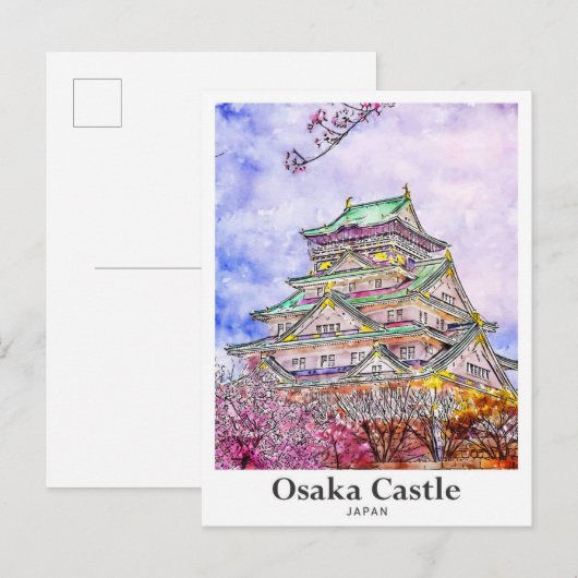 Osaka Castle Japan Travel Waterverf met de hand ge Briefkaart (Voorkant / Achterkant)