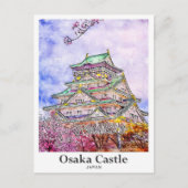 Osaka Castle Japan Travel Waterverf met de hand ge Briefkaart (Voorkant)