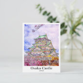 Osaka Castle Japan Travel Waterverf met de hand ge Briefkaart (Staand voorkant)