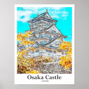 Osaka Castle Japan Travel Waterverf met de hand ge Poster
