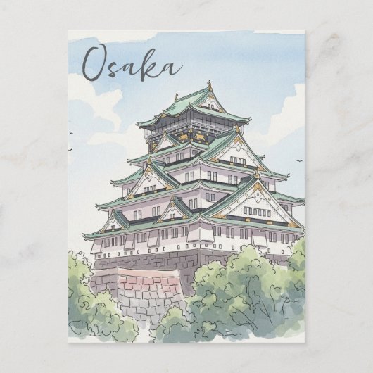 Osaka Castle Japan Waterverf Briefkaart (Voorkant)
