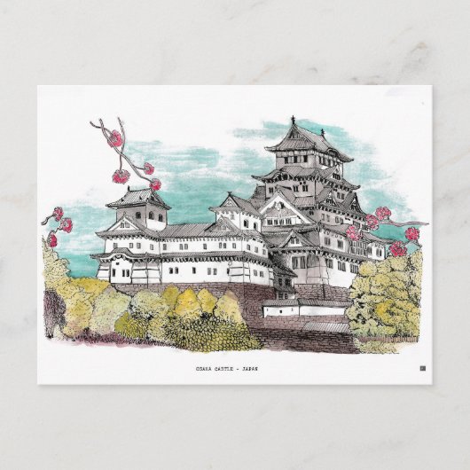 Osaka Castle Japan Waterverf Illustratie Briefkaart (Voorkant)