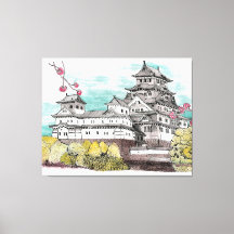 Osaka Castle Japan Waterverf Illustratie