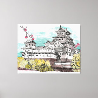 Osaka Castle Japan Waterverf Illustratie Canvas Afdruk