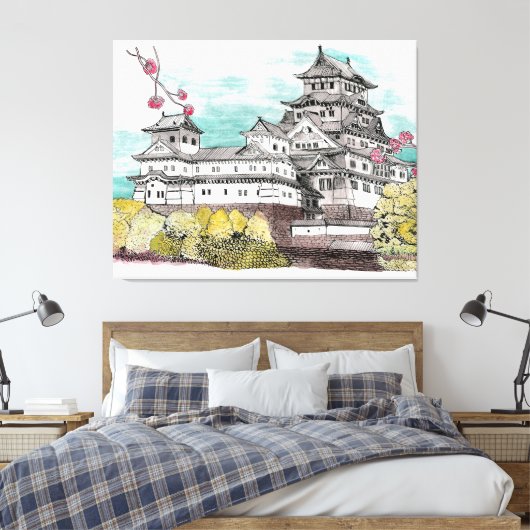 Osaka Castle Japan Waterverf Illustratie Canvas Afdruk (Insitu (Slaapkamer))